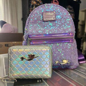 RARE Loungefly Disneyland Ariel 30th Anniversary Sequin Backpack and Wallet